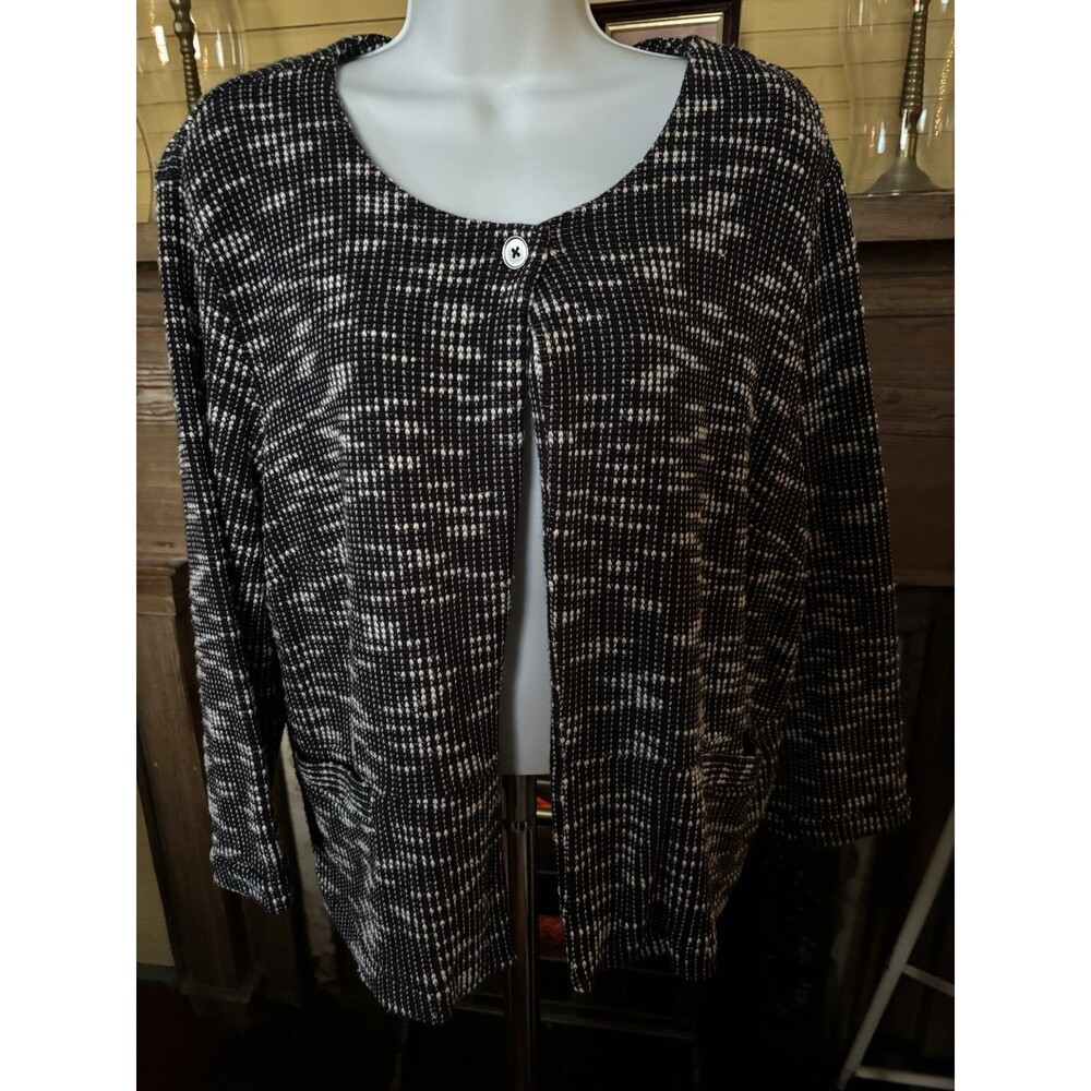 Kim Rogers Size XL Women’s Jacket Black/White 48” Bust 24” Cotton Poly